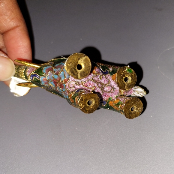 Cloisonné Enameled Lucky Elephant Figurine  Ornament 3" Trunk Up - Picture 3 of 5